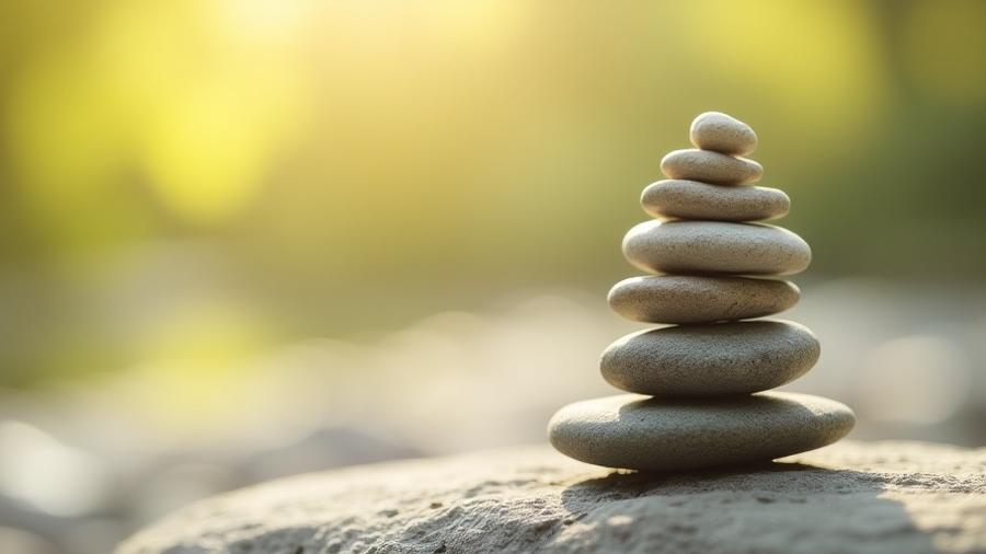 Abstract image of carefully stacked, smooth river stones, symbolizing balance and strong foundations.